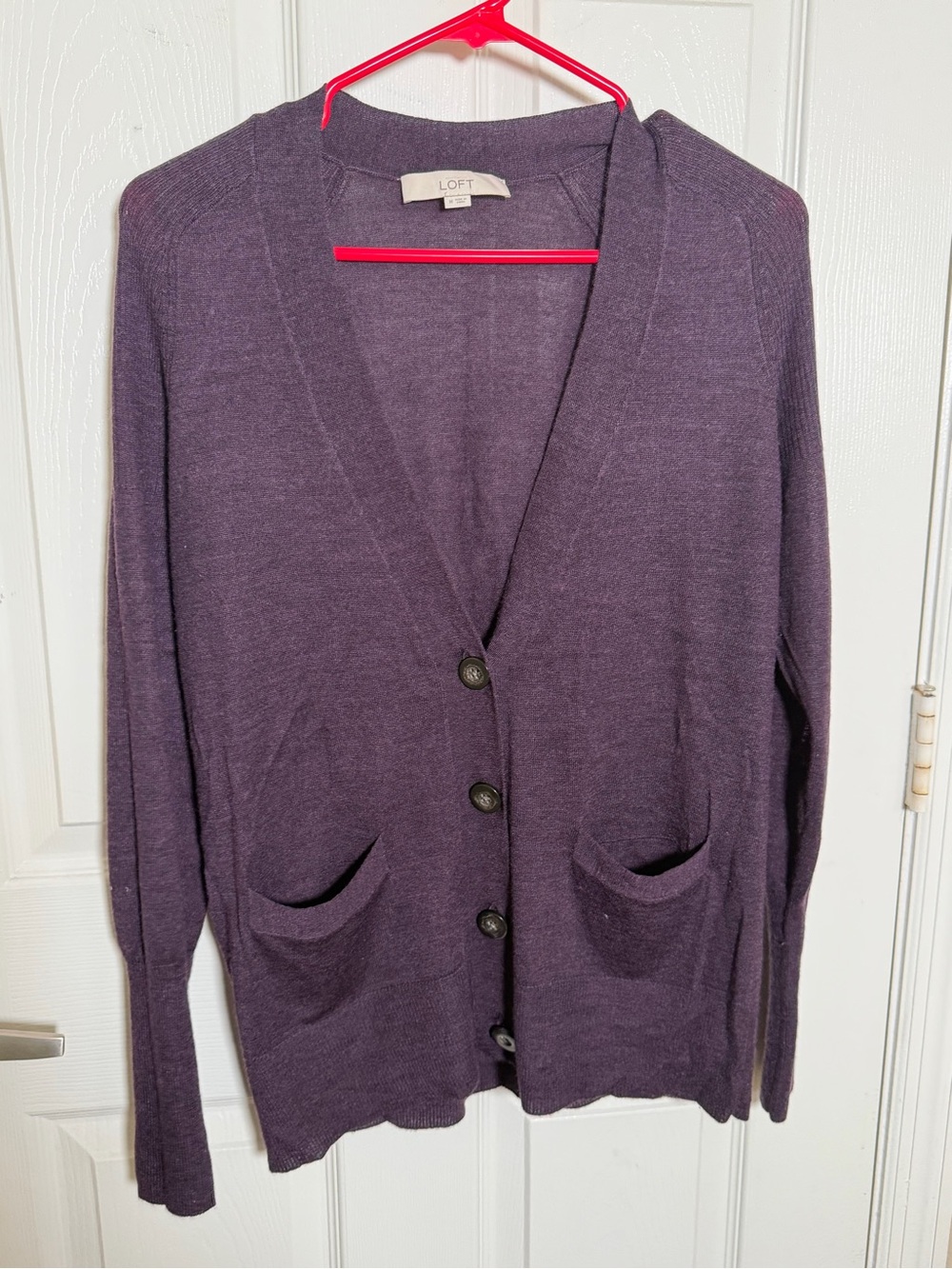 LOFT Plum Button-Front Women's Cardigan with Pockets